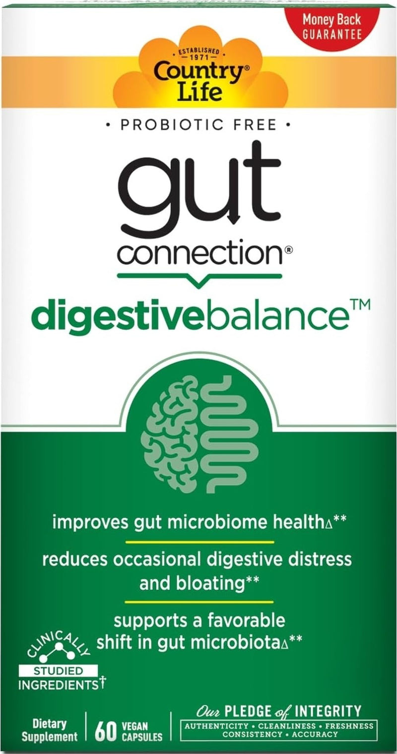 Country Life Gut Connection Prebiotic Digestive Balance, 60 Vegan Capsules | Clinically studied formula supports gut microbiome health and helps reduce occasional digestive distress and bloating