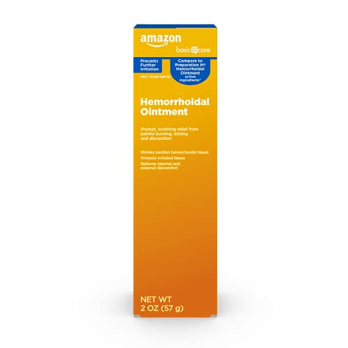 Amazon Basic Care Hemorrhoid Ointment, Fast-Acting Pain Relief, Relieves Burning, Itching, Swelling and Discomfort, 2 ounce (Pack of 1)