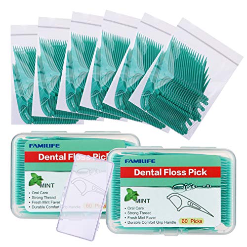 FAMILIFE Mint Dental Floss Picks for Teeth, 420 Count with Travel Cases Mint 420 Count