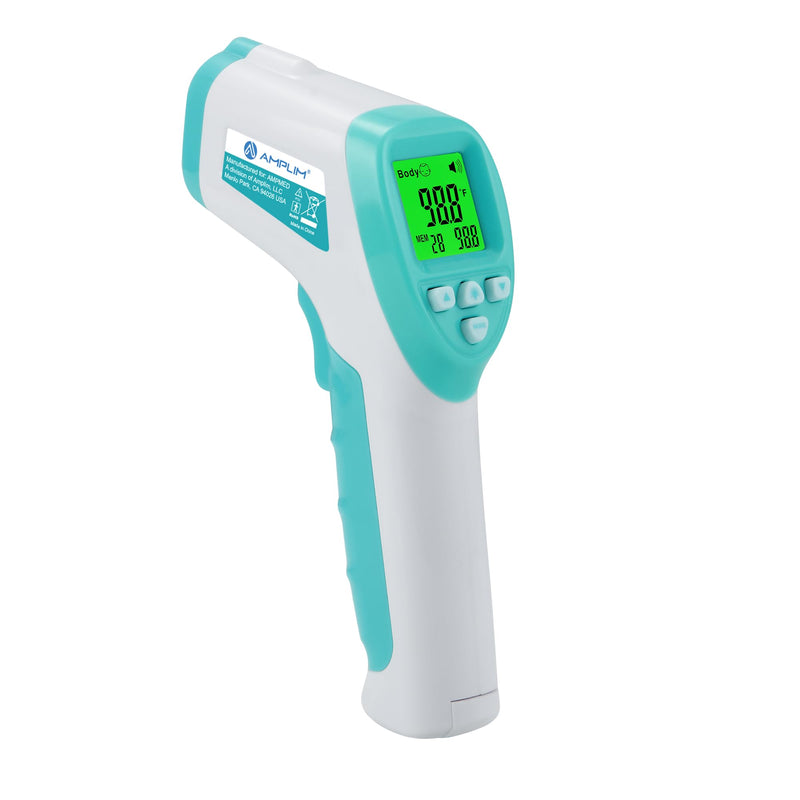 Amplim No-Touch Forehead Thermometer for Adults, Kids, and Infants: Digital Temporal Touchless Medical Grade Thermometer with LCD Display, Registry Must Have for Body Fever Temperatures, Blue Green White