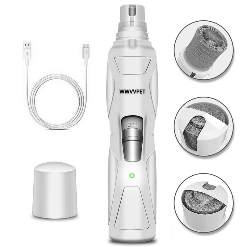 Pet Nail Grinder with LED Light & 2 Grinding Heads, 2-Speed Low Noise & More Powerful Dog Nail Grinder, Pet Nail Trimmer File, Painless Paw Claw Care, Quiet Toenail Grooming Tool for L/M/S Dogs/Cats White (with LED Light) - BeesActive Australia