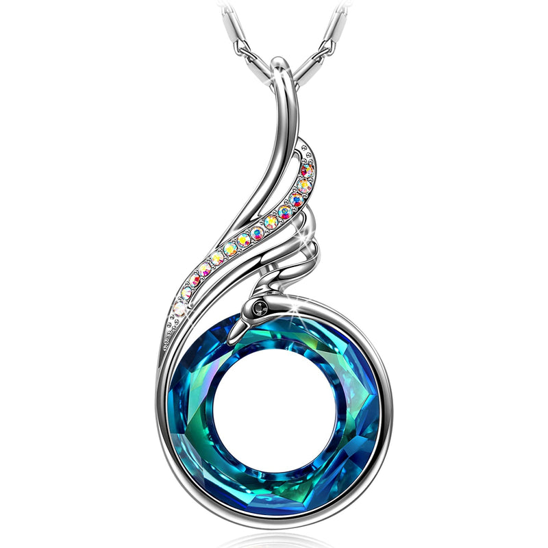 Kate Lynn ♥ Rise From the Ashes Sterling Silver Phoenix Necklaces for Women, 17.8"+2.0" Necklace, Packaged with Jewelry Box, Birthday Gift for Women, Symbol of Luck and Renewal Bermuda Blue - BeesActive Australia