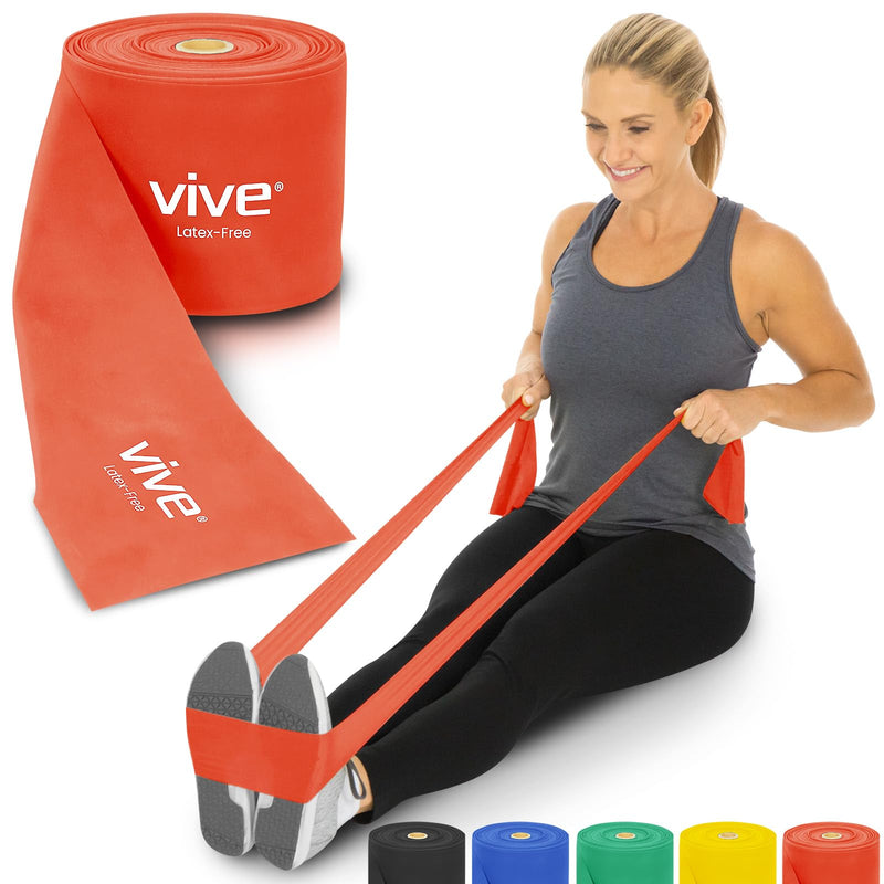 Vive Professional Resistance Bands - 25 Yard Non-Latex Roll for Physical Therapy, Lower and Upper Body Exercise Workout - Straight Elastic for Strength Training, Rehabilitation, Women, Men Red