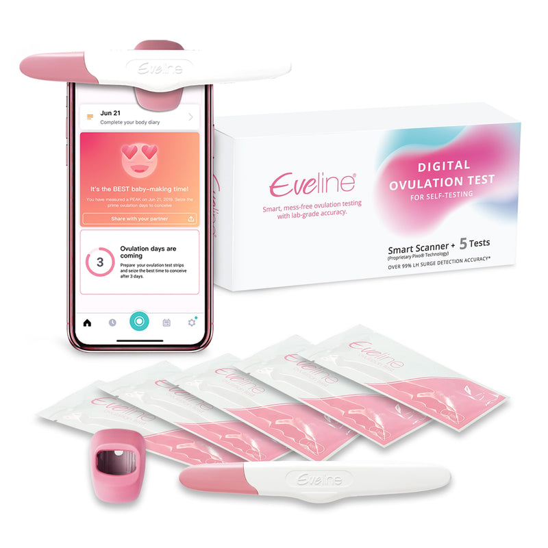 Eveline Digital Ovulation Test Predictor Kit - 5 Easy at Home Ovulation Test Strips with Smart Scanner for One Cycle, Digital Results on Eveline App, 99% Accuracy, FSA/HSA Eligible 5 Count (Pack of 1) - BeesActive Australia
