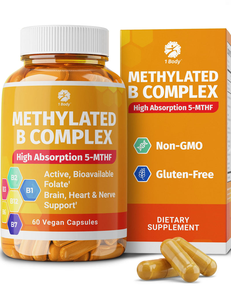 1 Body Methylated Vitamin B Complex, 5-MTHF & Methyl B12, 60 Capsules | 5-MTHF, Methyl B12 60 Count (Pack of 1)