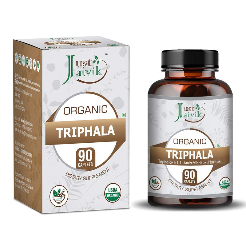 Just Jaivik Organic Triphala (Amla + Bibhitaki + Haritaki) Tablets - A Dietary Supplements - 750 mg (Pack 90 Organic Tablets) | Balancing Formula for Detoxification & Rejuvenation - BeesActive Australia