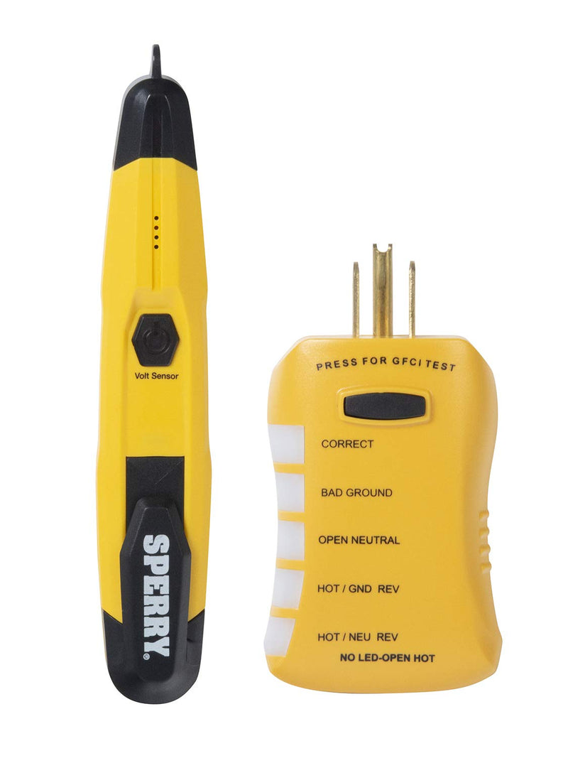 Sperry Instruments ESK2 2-Piece Non-Contact Voltage Detector and GFCI Outlet Circuit Analyzer Tester Kit, Yellow
