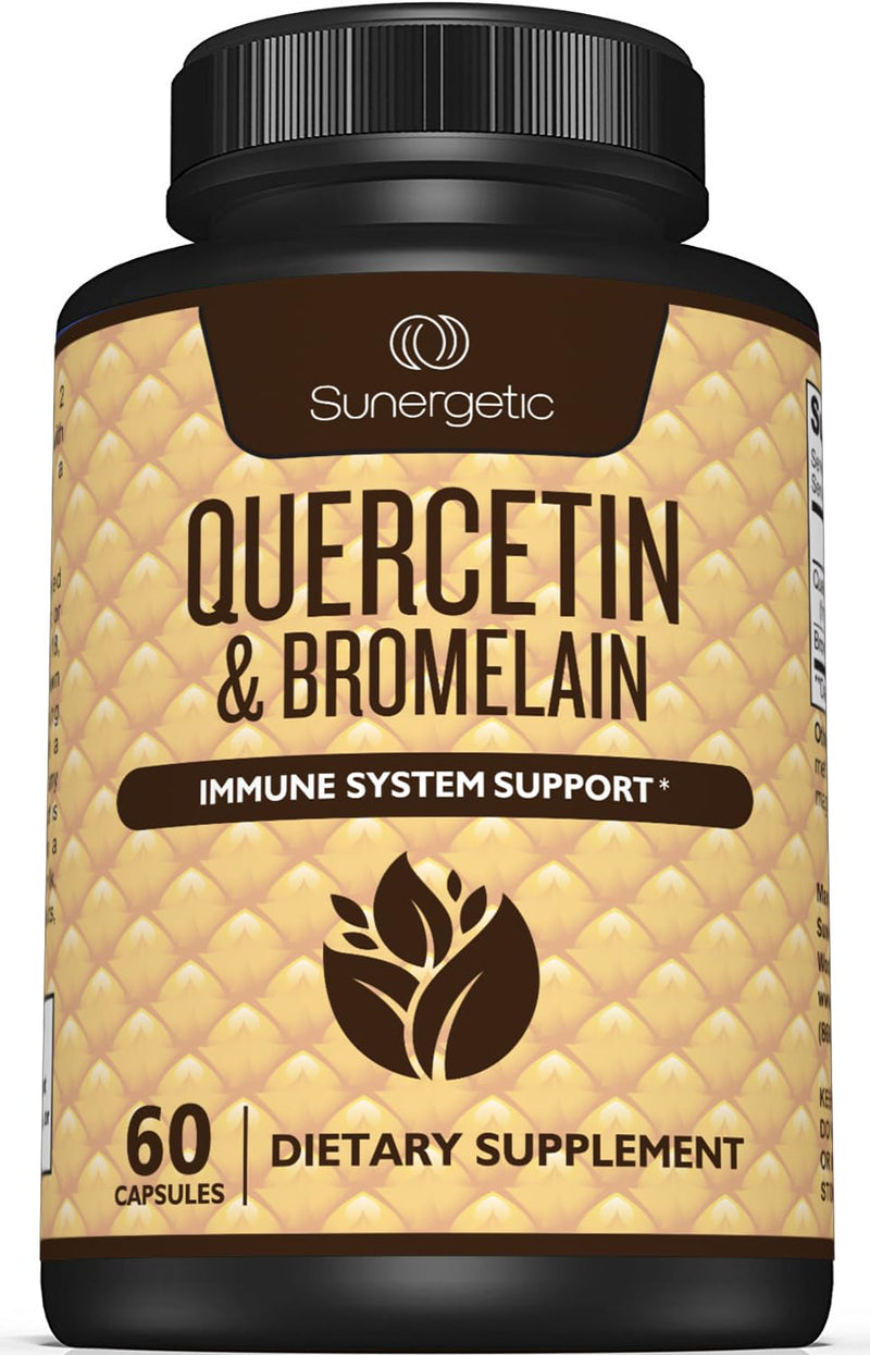 Sunergetic Premium Quercetin & Bromelain Supplement – Powerful Quercetin Bromelain Complex to Help Support Immune System & Seasonal Support – Quercetin 1000mg Per Serving – 60 Capsules - BeesActive Australia