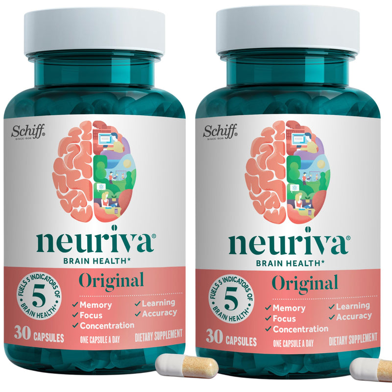 NEURIVA Original 30 Capsules (2 Pack) Decaffeinated Clinically Tested Nootropic Brain Health Supplement for Memory, Focus, Concentration & Clarity, NeuroFactor & Phosphatidylserine for Men and Women 30 Count (Pack of 2)