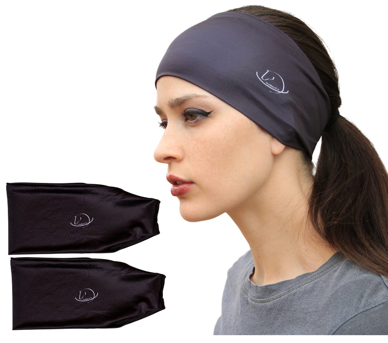 Equestrian Headbands for Women, Under Riding Helmet Bands, Sportswear Wide Hair Wrap Suitable for Use with Bike Helmets, Yoga & Hiking 2 Pack Black - BeesActive Australia