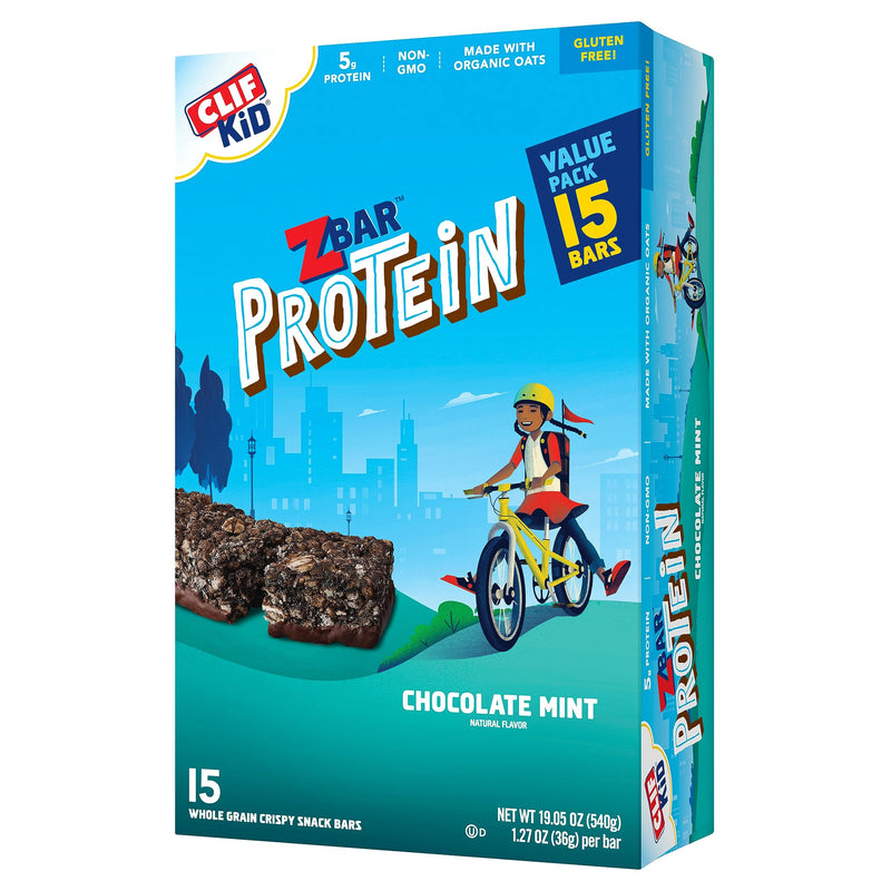 CLIF Kid Zbar Protein - Chocolate Mint - Crispy Whole Grain Snack Bars - Made with Organic Oats - Non-GMO - 5g Protein - 1.27 oz. (15 Pack) - BeesActive Australia