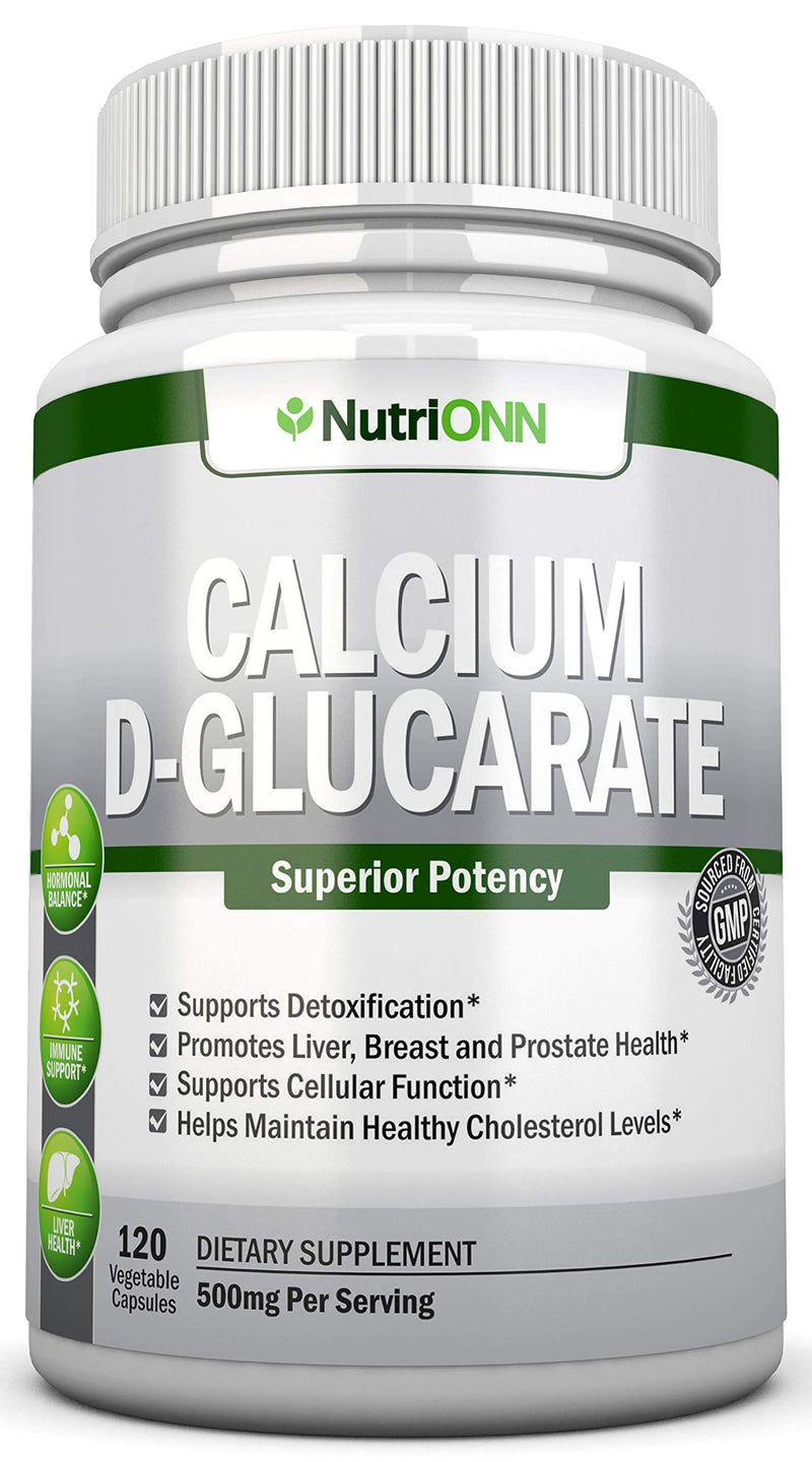 NutriONN Calcium D-Glucarate - 500mg - 120 Vegetable Capsules - Superior Potency to Support Cleansing Processes, Estrogen Metabolism & Hormonal Balance - Helps with Prostate, Breast & Colon Health