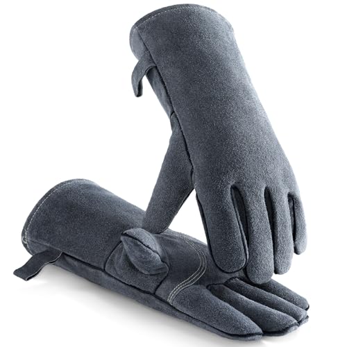 OZERO Welding Gloves 14 Inch, EN407 Certified Heat Resistant to 932°F, Gray