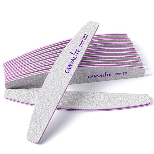Canvalite 10 PCS Nail File Professional Nail Files Reusable Double Sided Emery Board(100/180 Grit) Nail Styling Tools for Home and Salon Use Christmas Gifts for Women Half moon 10 Count (Pack of 1)