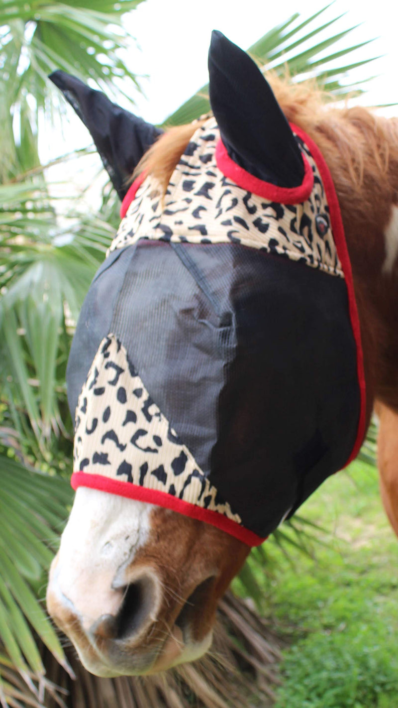 Equine Horse FlyMask Summer Spring Airflow Mesh 73216RD Leopard Print Red Average Horse Size - BeesActive Australia