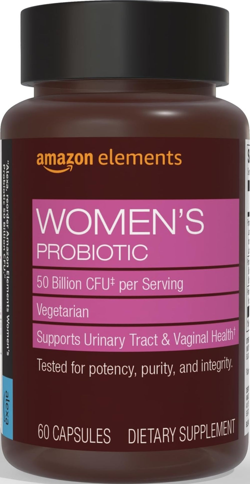 Amazon Basics Women's Probiotic 50 billion CFU per serving, vegetarian, Supports Urinary Track and Vaginal Health, 60 capsules (Previously Amazon Elements) 60 Count (Pack of 1)