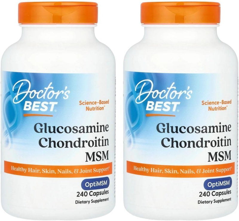 Doctor's BEST Glucosamine Chondroitin MSM - Joint Health Support Supplement for Women & Men, Nutritional Support for Joint Strength, Hair, Skin, & Nails, Gluten Free, Non GMO - 240 Capsules (2 Pack) Unflavored 240 Count (Pack of 2)