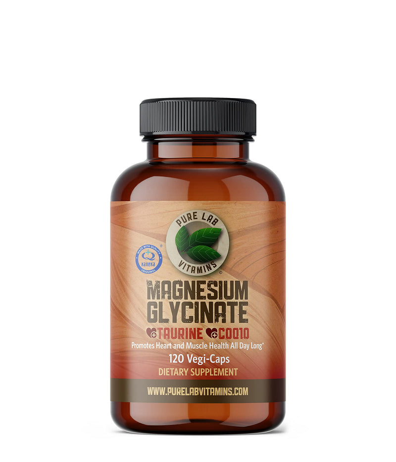 Magnesium Glycinate + Taurine + CoQ10 120 Vegi-Caps by Pure Lab Vitamins Made in Canada