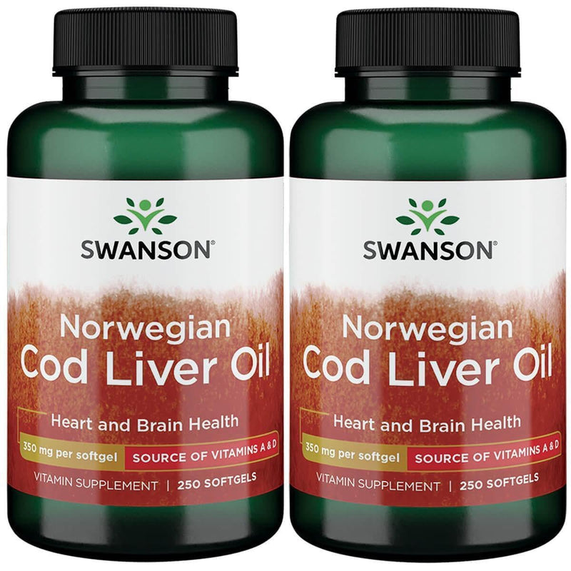 Swanson Cod Liver Oil 1250 Iu A/135 Iu D 250 Softgels, 2 Pack | Supports Cardiovascular Health and Healthy Blood Lipid Levels, Promotes Healthy Cognitive Function, Provides 135 IU Vitamin D 250 Count (Pack of 2)