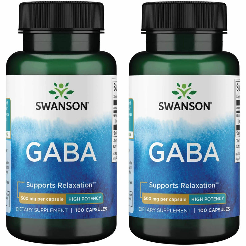 Swanson GABA - Amino Acid Supplement Promoting Calm & Relaxation to Support Restful Sleep - High Potency Formula to Support Healthy Stress Levels - (100 Capsules, 500mg Each) (2 Pack) 100 Count (Pack of 2)