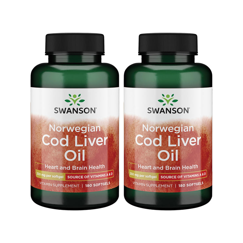 Swanson Cod Liver Oil with Vitamin A, 350 mg, 180 Softgels, 2 Pack | Supports Bone, Skin, Eye and Immune Health with Highly Absorbable Cod Liver Oil and Vitamin A 180 Count (Pack of 2)