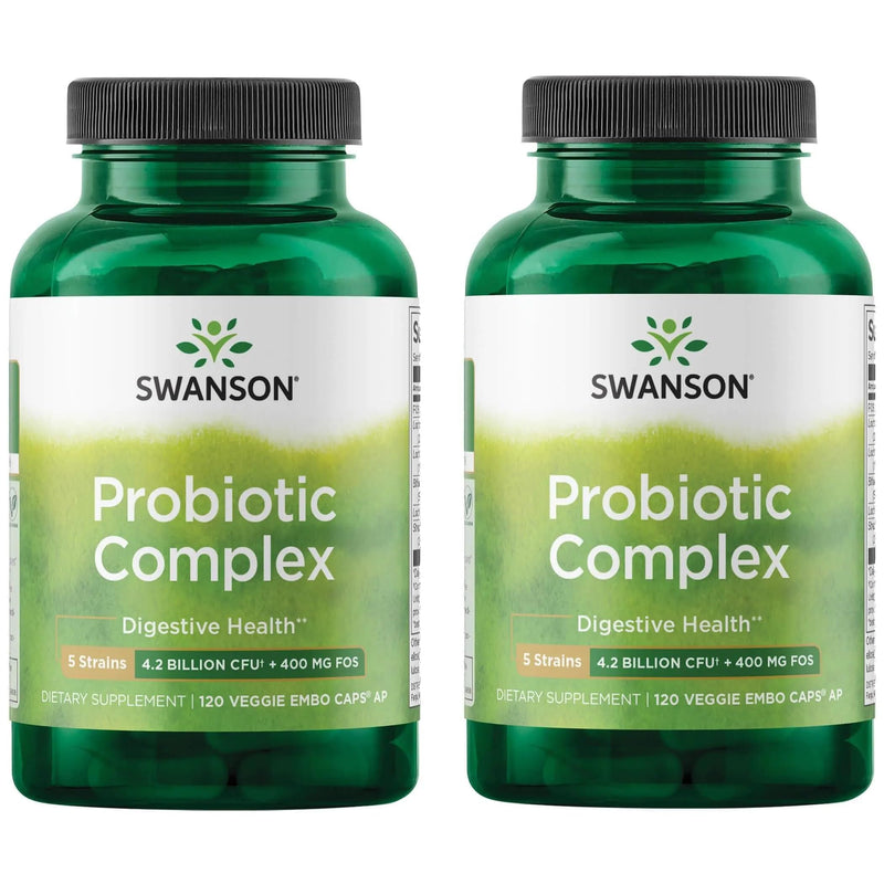 Swanson Probiotic Complex 4.2 Billion CFU, 120 Veg DRcaps, 2 Pack | 5-Strain Probiotic Complex with Prebiotic FOS to Support Digestive Health, Fat Metabolism, Satiety and Nutrient Absorption 120 Veggie DRcaps (2 Pack)