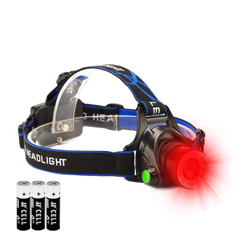 Hunting Red Light Headlamp Zoomable LED Headlight with 3 Lighting Mode and Water Resistant for Running Camping Hiking Reading. 1-Pack