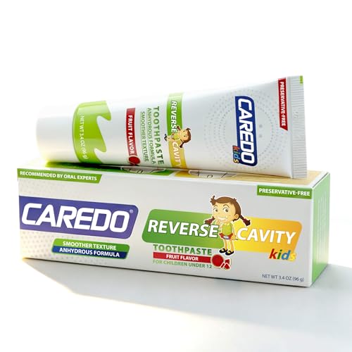 CAREDO Kids Cavity Repair Reversal Toothpaste – Hydroxyapatite Repair for Early Tooth Decay, Braces-Friendly, First Big Kids Remineralizing, Holistic Nighttime Enamel Care, Fluoride-Free Fruity 3.4oz