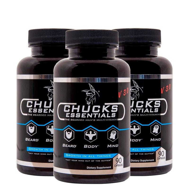 Chucks Essentials V3.0-3 Month Supply - The Bearded Mans Multivitamin are 90 Capsules, for Growing Beard, Loaded with The Vitamins, Nutritional & Minerals Supplements V3 for Thicker & Stronger 3 packs