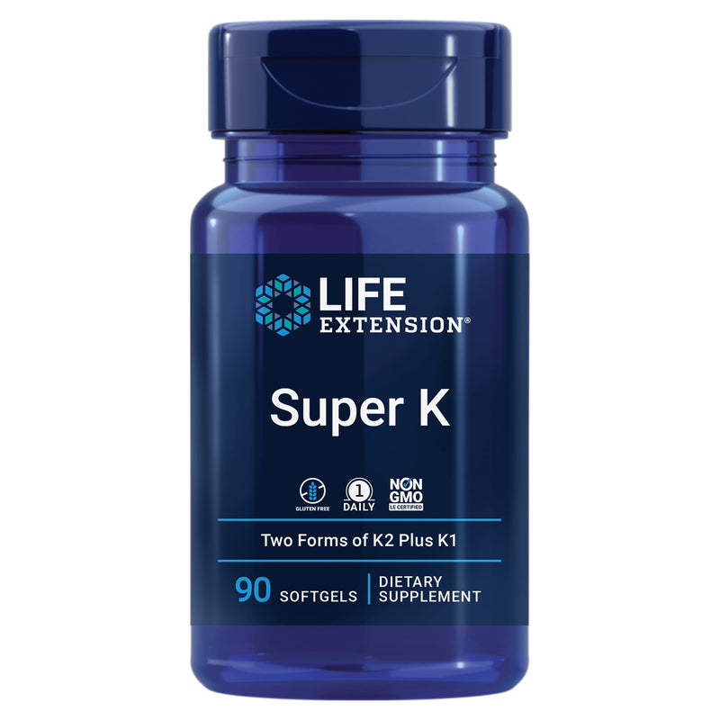 Life Extension Super K, vitamin K1, vitamin K2 mk-7, vitamin K2 mk-4, vitamin C, bone/heart/arterial health, 3-month supply, Gluten-Free, 1 Daily, Non-GMO, 90 softgels - BeesActive Australia