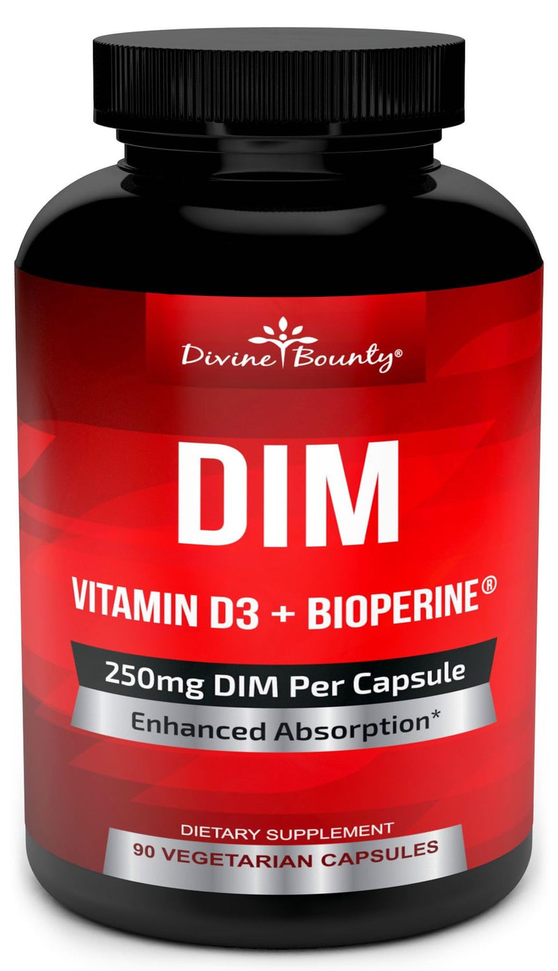 DIM Supplement 250mg with Vitamin D3 Plus BioPerine - 90 Vegetarian Caps | Diindolylmethane Menopause & Estrogen Support, Hormone Balance Support for Women and Men 1