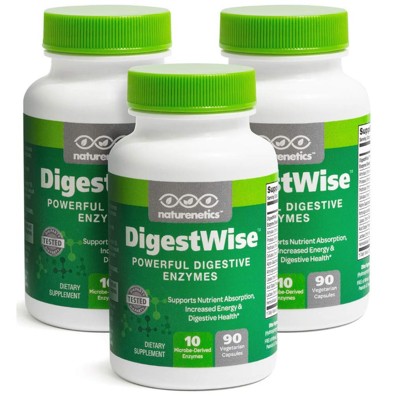 Vegan Digestive Enzymes for Gas & Bloating - 10 Enzymes, 90 Capsules | Broad-spectrum blend to help digest carbs, fats, and proteins, keto-friendly, lab tested, one per meal, 3-pack
