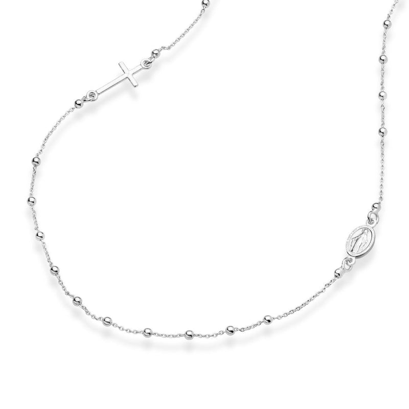 Miabella 925 Sterling Silver Italian Rosary Beaded Sideways Cross Necklace 16, 18, 22 Dainty Chain Necklace for Women Teen Girls Made in Italy Length 16 Inches (short choker length) - BeesActive Australia