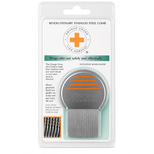Orange Cross Professional Stainless Steel Lice, Nit, and Super Lice Removing Comb - Head Treatment Brush