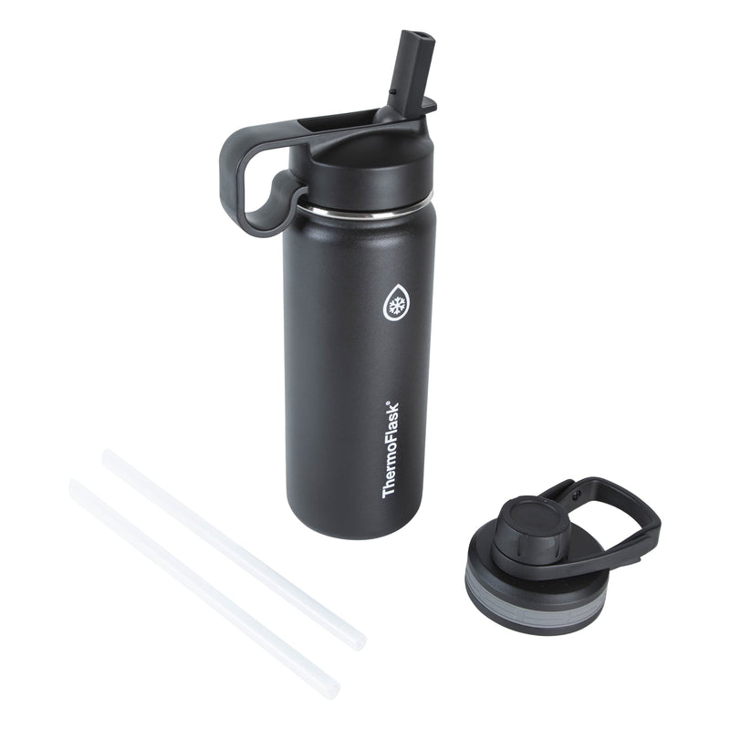 ThermoFlask Double Wall Vacuum Insulated Stainless Steel Water Bottle with Two Lids, 18 Ounce, Black 18 oz - BeesActive Australia