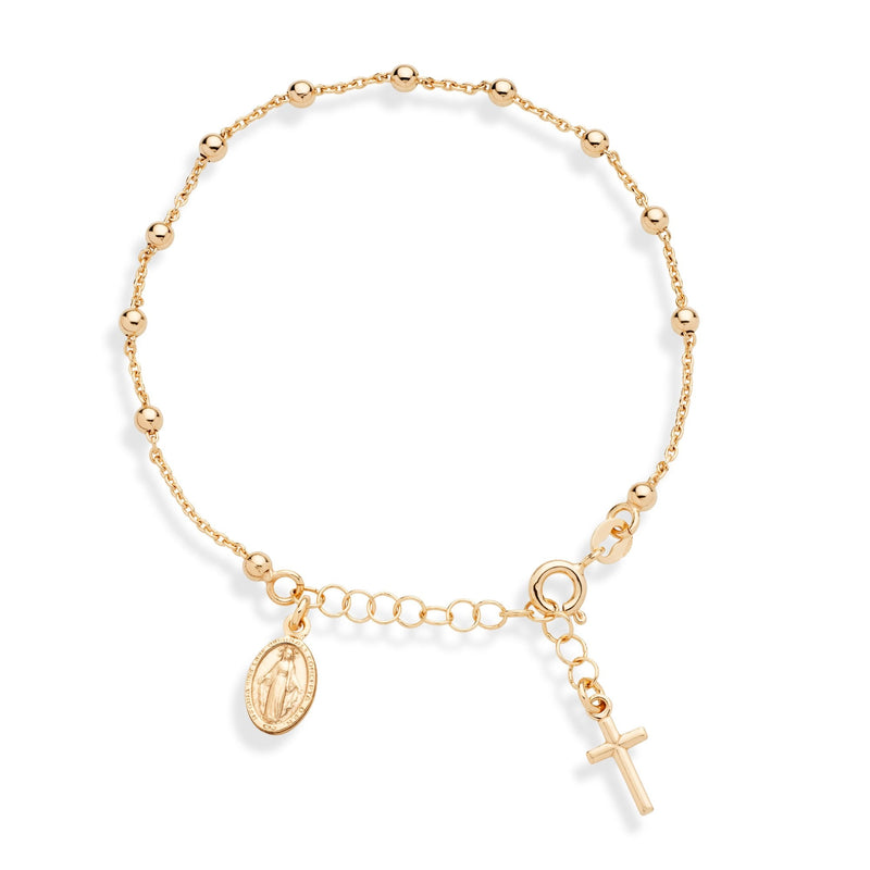 Miabella 18K Gold Over Sterling Silver Italian Rosary Cross Bead Charm Link Chain Bracelet for Women Teen Girls, Adjustable, 925 Made in Italy Length 6 to 7 Inch - BeesActive Australia