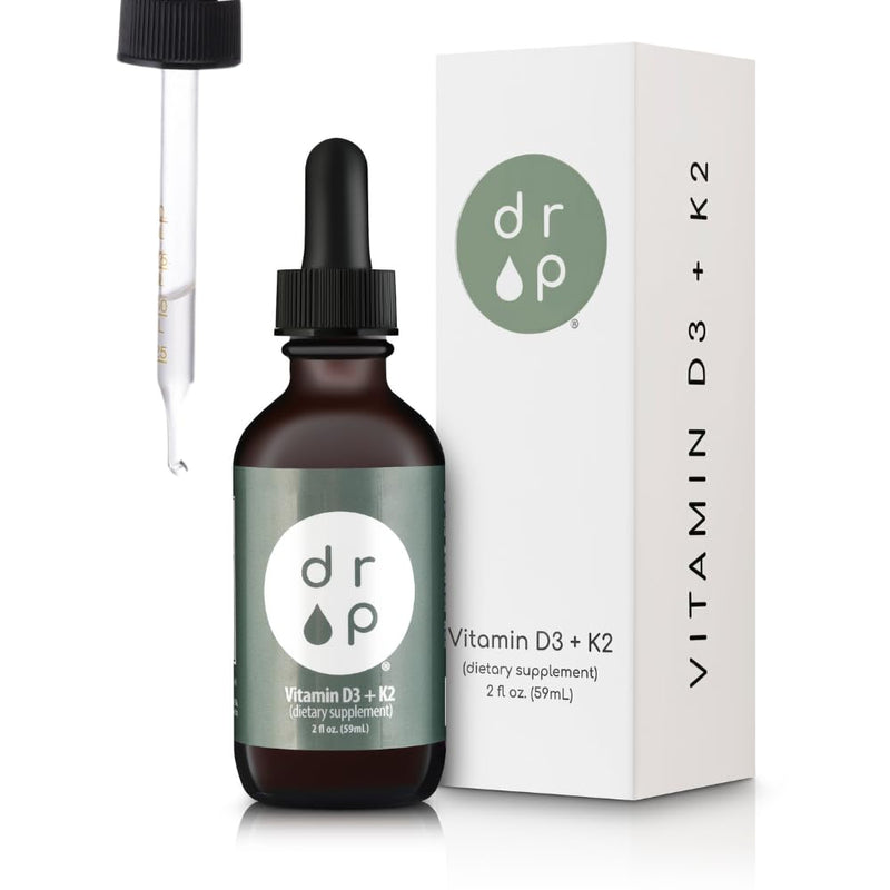 Drop Vitamin D3 + K2 Liquid Drops, 1000 IU Vegan D3 from Lichen, 45 mcg K2 (MK-4 and MK-7), with Organic MCT Coconut Oil, Bone and Immune Support, Non-GMO and Vegan, 59 Servings, 2 fl oz