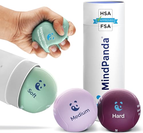 Mind & Body Stress Balls for Adults - Multi-Density Squeeze Balls for Hand Therapy & Grip Strengthening - Stress & Anxiety Relief - Choose 3-Ball (Soft, Medium & Hard) or 2-Ball (Soft & Hard) Sets Empowering - Rose, Mint, Plum
