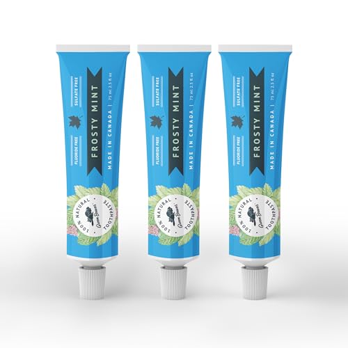 Green Beaver All Natural Organic Toothpaste, Vegan, Fluoride Free & Gluten Free Toothpaste, Frosty Mint Flavor, 75ml, 3 Pack