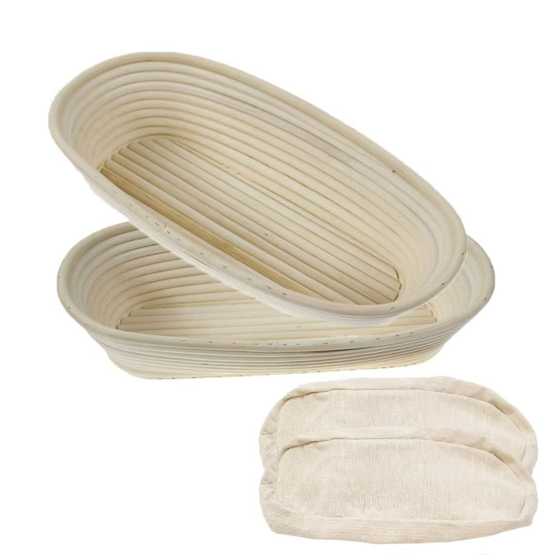 2 Pack 10 Inch Oval Bread Proofing Basket,Banneton Basket Bread Baking Bowl with Linen Liner Cloth, for Professional & Home Bakers Baking 10 inches Oval 2 pack - BeesActive Australia