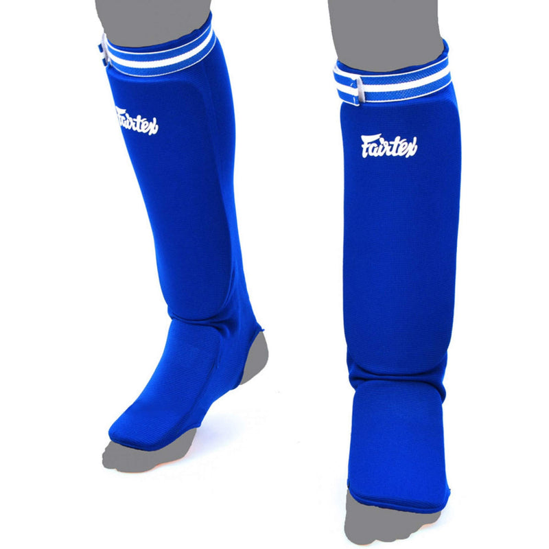 Fairtex SPE1 Kickboxing MMA Muay Thai Padded Elastic Training Sparring Shin Pads One Size Fits All Blue - BeesActive Australia