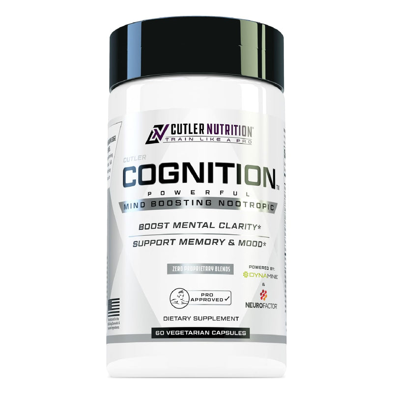 Cutler Nutrition Cognition Nootropic Brain Focus Supplement, 60 Capsules | Alpha GPC, Dynamine, caffeine and L-theanine for mental clarity, memory, concentration and sustained focus at work or study