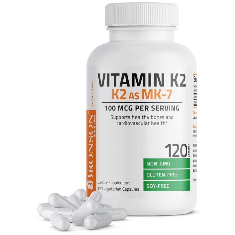 Bronson Vitamin K2 as MK-7 Menaquinone 100 mcg Non-GMO, 120 Capsules Unflavored 120 Count (Pack of 1) - BeesActive Australia