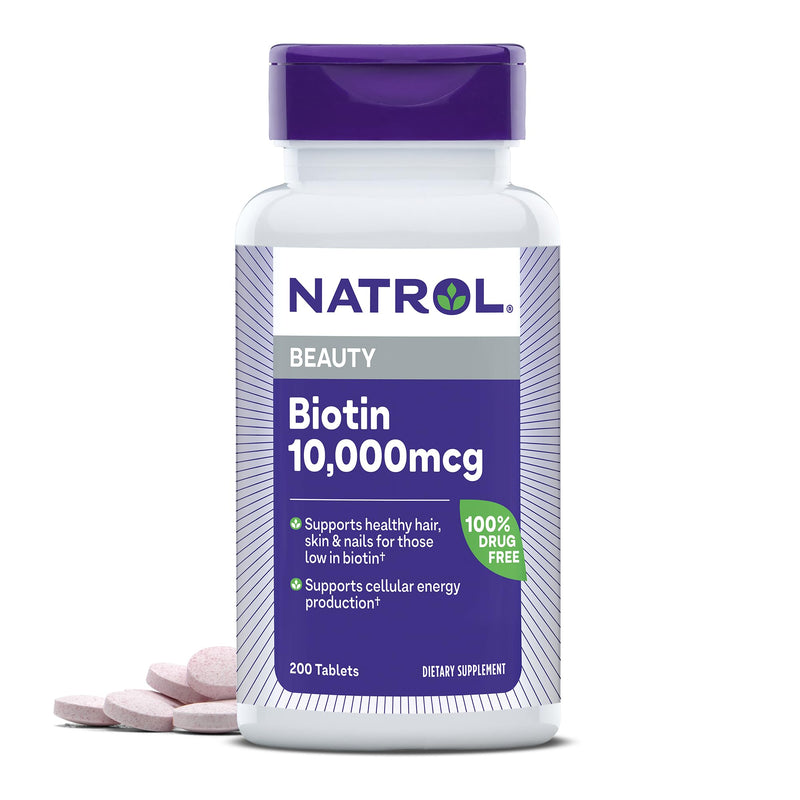 Natrol Biotin 10000mcg, for Healthy Hair, Skin & Nails, 200 Tablets | Support Healthy Hair, Skin and Nails for Those Low in Biotin, Support Healthy Carbohydrate, Fat & Protein Metabolism Unflavored 200 Count (Pack of 1)
