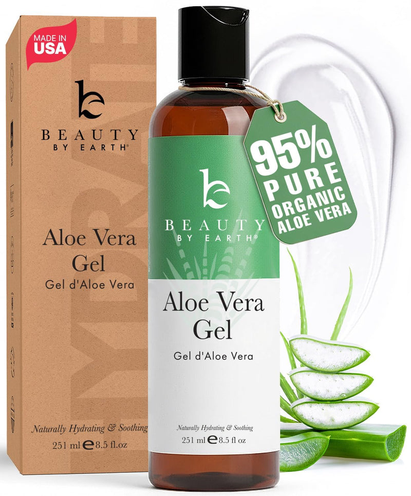Aloe Vera Gel - USA Made with Natural & Organic Ingredients, Sunburn Relief | Pure Aloe Vera Plant Gel for Face Mask, Hair & Skin with Vitamin C & E, Soothing and Cooling for Sunburn & After Sun Care 8.5 Fl Oz (Pack of 1) Aloe Vera Gel
