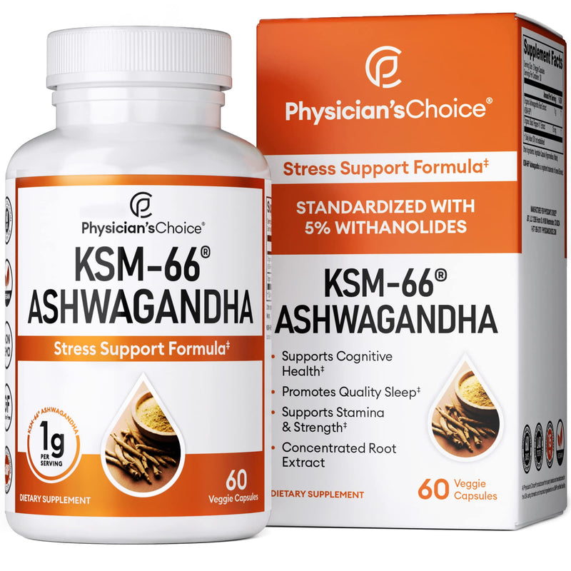 KSM-66 Ashwagandha Root Powder Extract - Stress, Mood, & Well Being Support - 1,000 MG of Clinically Studied KSM66 & Black Pepper for Maximum Absorption - 5% Withanolides - 60 Vegan Capsules - BeesActive Australia