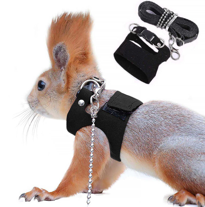 Squirrel Traction Rope Strap Anti-Biting Chain Rope, Adjustable Vest, Small Animal Walking Harness with Lead Leash, Hamster Gerbil Rat Mouse Ferret Chinchilla Small Animal Walking Leash Black - BeesActive Australia