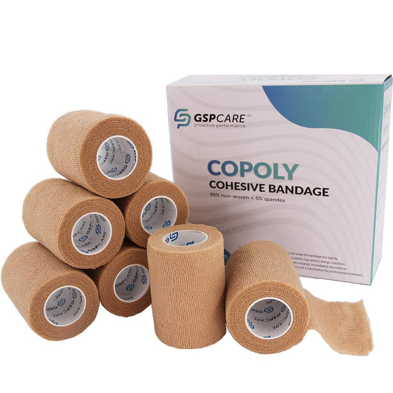Self Adhesive Wrap Cohesive Wrap Bandages 6 Count 3" x 5 Yards, Medical Tape, Adhesive Flexible Breathable First Aid Non Woven Rolls, Stretch Athletic, Ankle Sprains & Swelling, Sport Beige 6 Count (Pack of 1) - BeesActive Australia