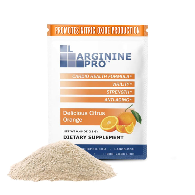 Supplement Powder | 30 Packets Single Serve Travel Size | 5,500mg of L-arginine Plus 1,100mg L-Citrulline, Orange