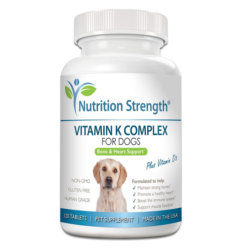 Vitamin K for Dogs, Vitamins K1 & K2 (MK4 & MK7) + Vitamin D3, Help Maintain Strong Bones, Promote Healthy Heart, Boost Immune System, Support Muscle Function, 120 Chewable Tablets - PawsPlanet Australia